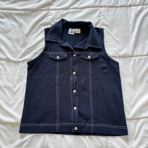 Sport Savvy Tops - Vintage 90s Blue Button Front Top Blouse Small 100% Cotton European‎ Summer